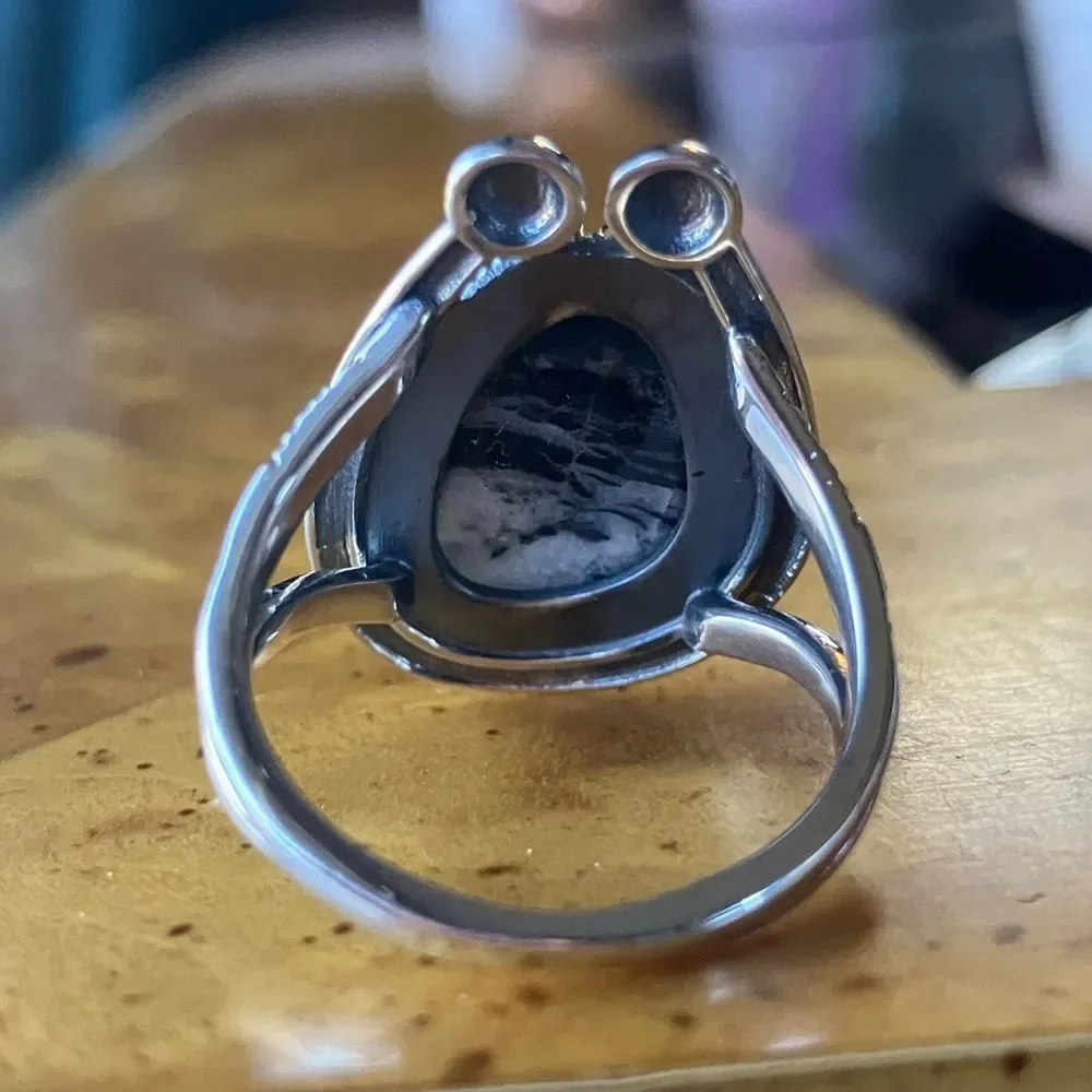 White Buffalo Sterling Silver Horseshoe Ring Size 8